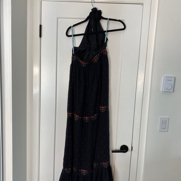 Marciano silk black halter maxi dress tiered colours boho - Picture 6 of 10